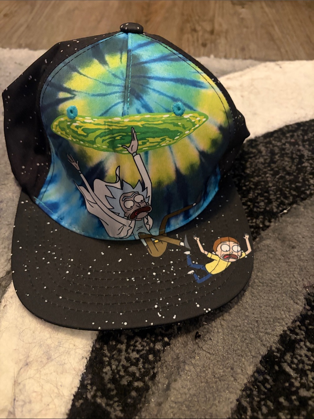 Rick and Morty Tie-Dye Portal Snapback Hat - Blue/Green